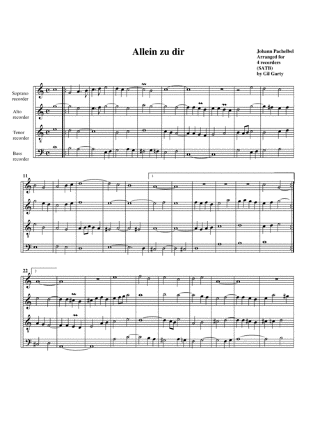 Free Sheet Music Allein Zu Dir Nos 1 2 Arrangement For 4 Recorders