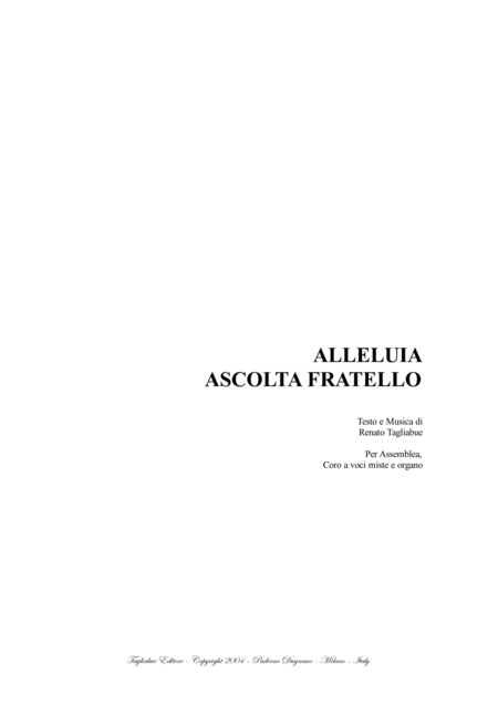 Alleluia Ascolta Fratello Tagliabue For Satb Choir And Organ Sheet Music