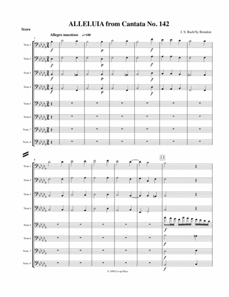 Alleluia From Cantata No 142 For 8 Trombones Sheet Music