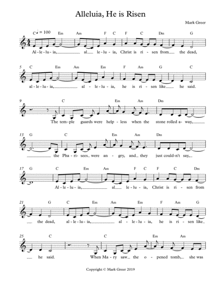 Free Sheet Music Alleluia He Is Risen