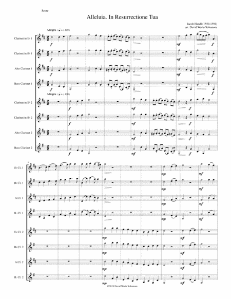 Alleluia In Resurrectione Tua Arranged For Clarinet Octet Or Clarinet Choir E Flats B Flats Altos And Basses Sheet Music