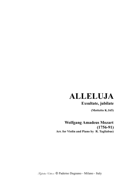 Free Sheet Music Alleluia Kv 165 Mozart Arr For Violin Or Any Instrument In C And Piano