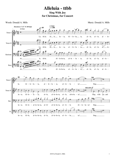 Free Sheet Music Alleluia Sing With Joy