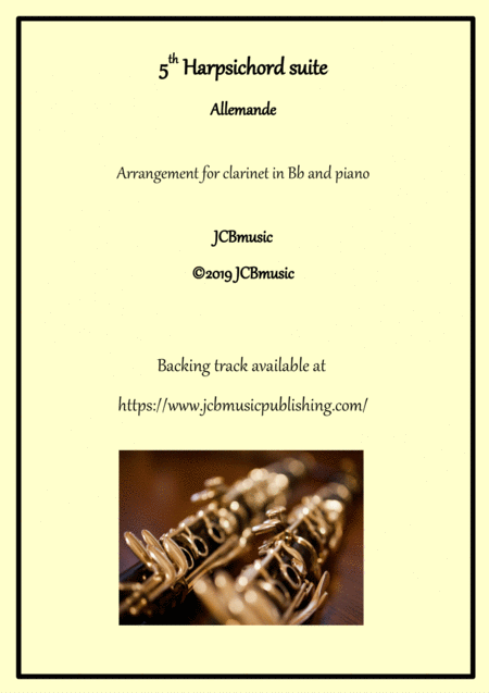 Free Sheet Music Allemande From 5th Harpsichord Suite Arrangement For Clarinet In Bb And Piano