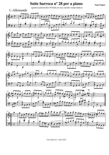 Free Sheet Music Allemande Movement Of Baroque Suite N 28 For Piano Solo