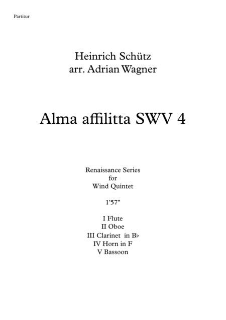 Free Sheet Music Alma Affilitta Swv 4 Heinrich Schtz Wind Quintet Arr Adrian Wagner