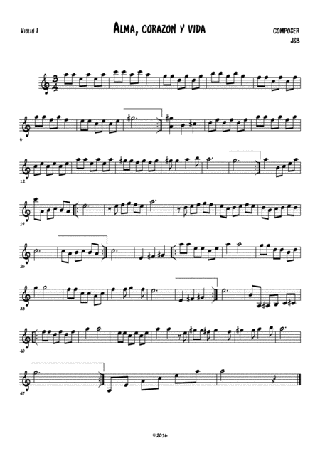 Alma Corazon Y Vida Violin Solo Sheet Music