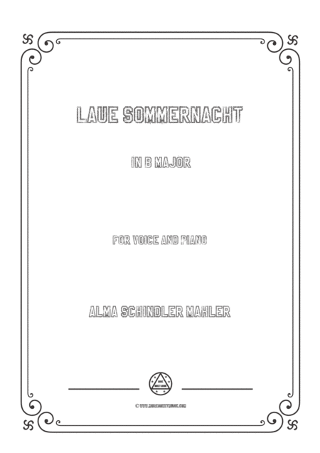 Alma Mahler Laue Sommernacht In B Major For Voice And Piano Sheet Music