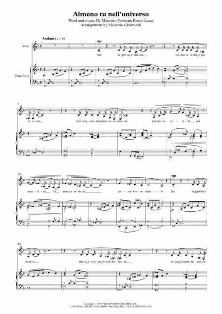 Free Sheet Music Almeno Tu Nell Universo