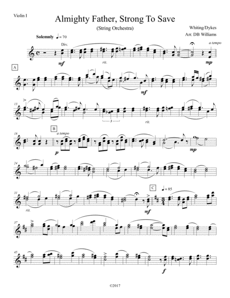 Free Sheet Music Almighty Father Strong To Save Violin 1