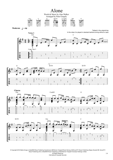 Alone Fingerstyle Guitar Sheet Music