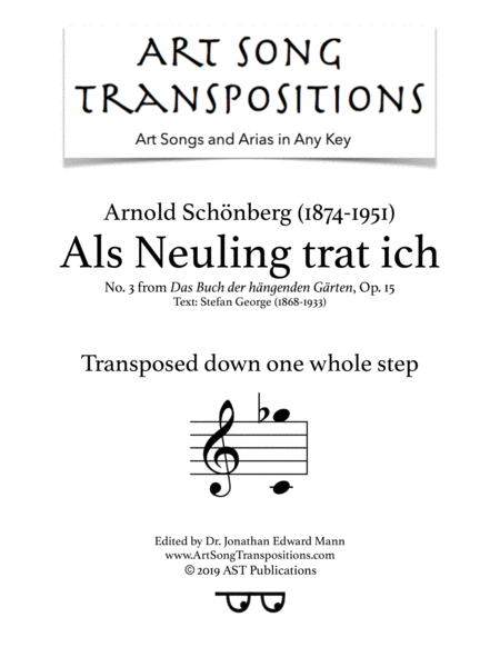 Als Neuling Trat Ich Op 15 No 3 Transposed Down One Whole Step Sheet Music