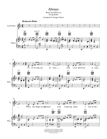 Free Sheet Music Always Low Voice