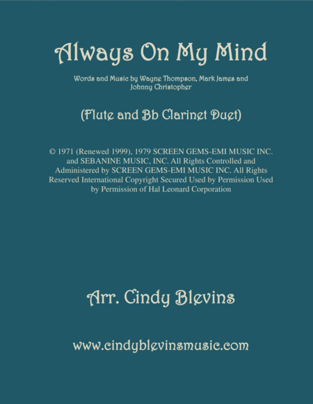 Always On My Mind Arranged For Flute And Bb Clarinet Sheet Music