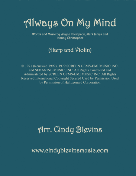 Always On My Mind Arranged For Harp And Violin Sheet Music