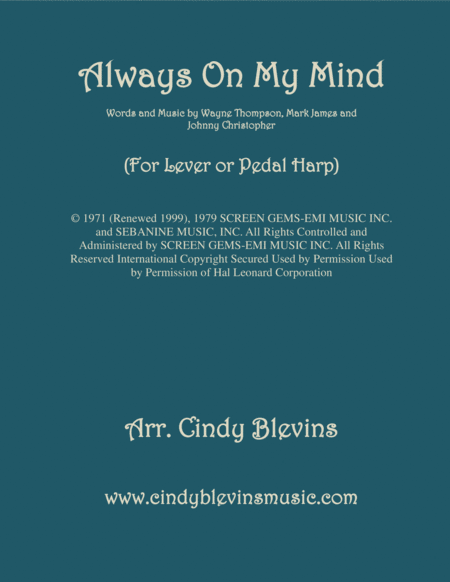 Always On My Mind Arranged For Lever Or Pedal Harp Sheet Music