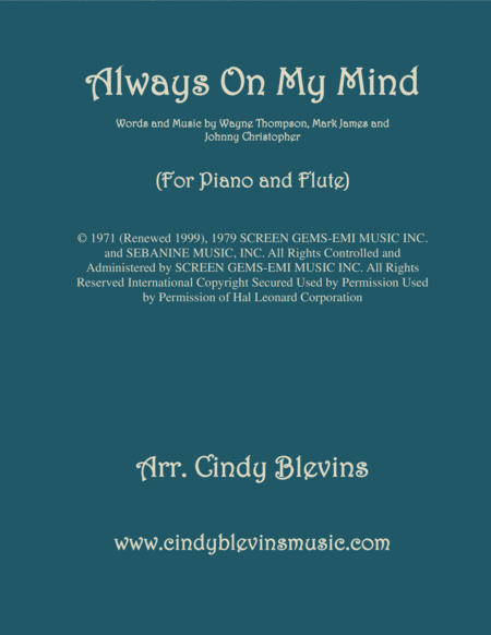 Free Sheet Music Always On My Mind Arranged For Piano And Flute
