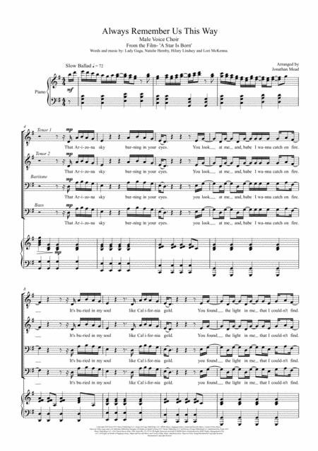 Free Sheet Music Always Remember Us This Way For Male Voice 4 Parts