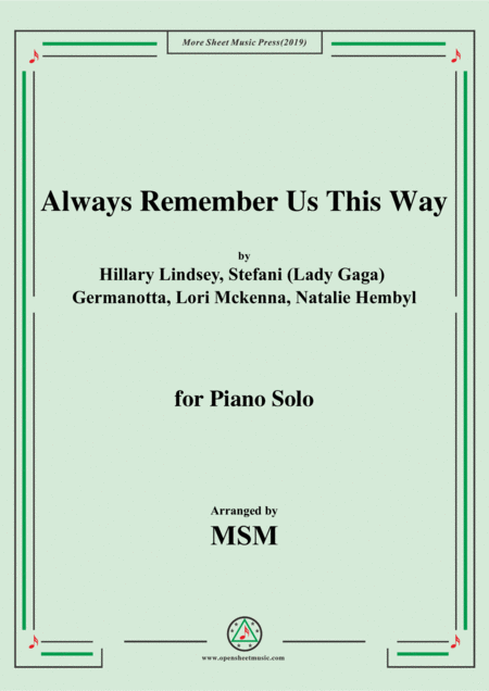 Free Sheet Music Always Remember Us This Way For Piano Solo