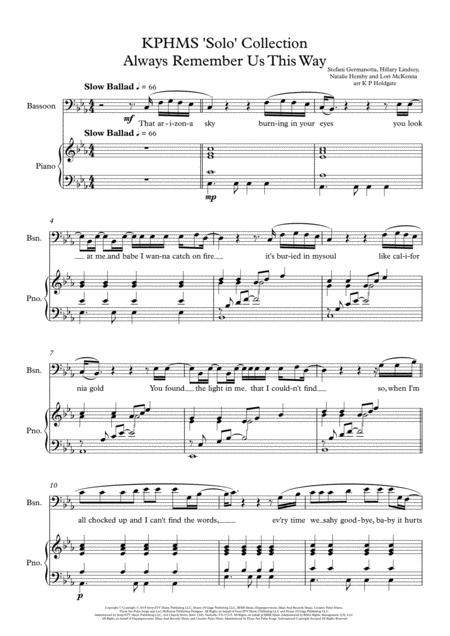 Always Remember Us This Way Solo For Bassoon Piano In Eb Major Sheet Music