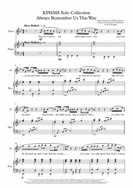 Always Remember Us This Way Solo For Flute Piano In Bb Major Sheet Music