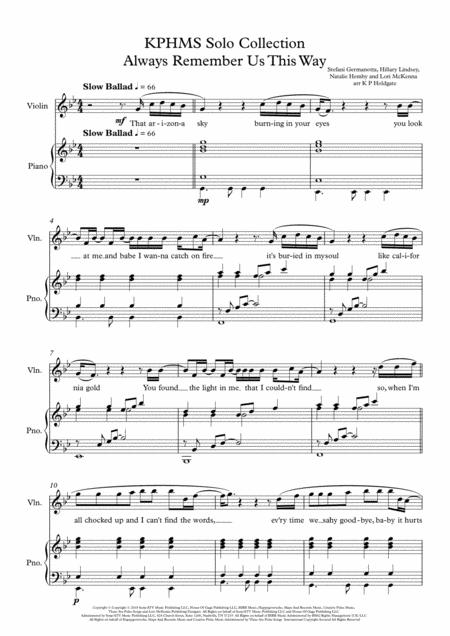 Free Sheet Music Always Remember Us This Way Solo For Violin Piano In Bb Major