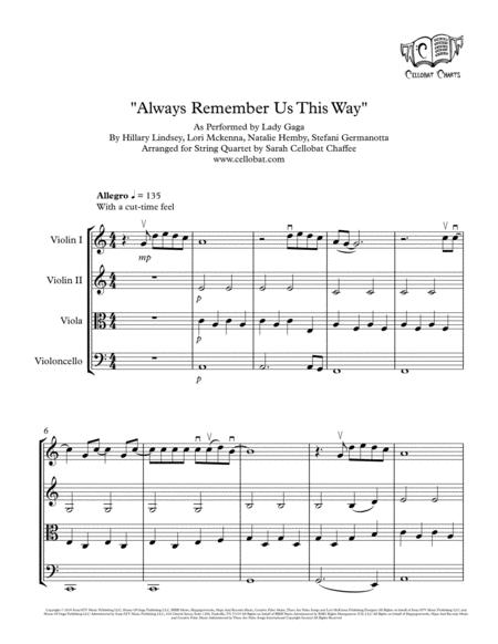 Always Remember Us This Way String Quartet Lady Gaga Arr Cellobat Sheet Music