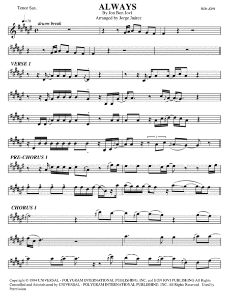 Always Tenor Sax Sheet Music