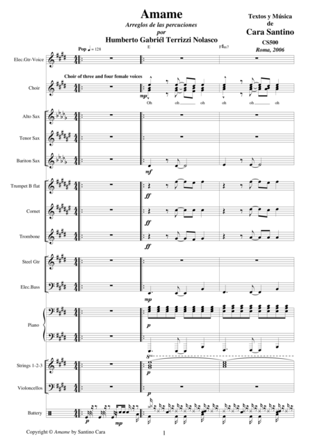 Amame Pop Voice And Orchestra Ensemble Sheet Music