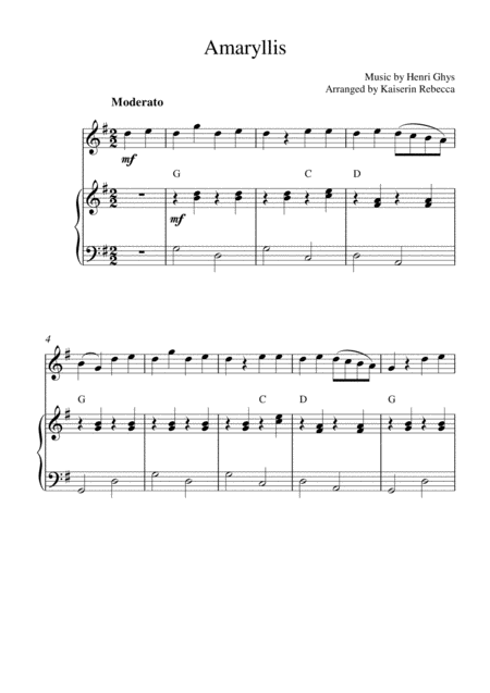 Free Sheet Music Amaryllis Violin Solo And Piano Accompaniment