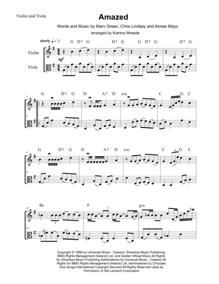 Amazed For Violin And Viola Duo Sheet Music