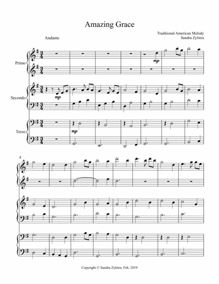 Free Sheet Music Amazing Grace 1 Piano 6 Hands Trio