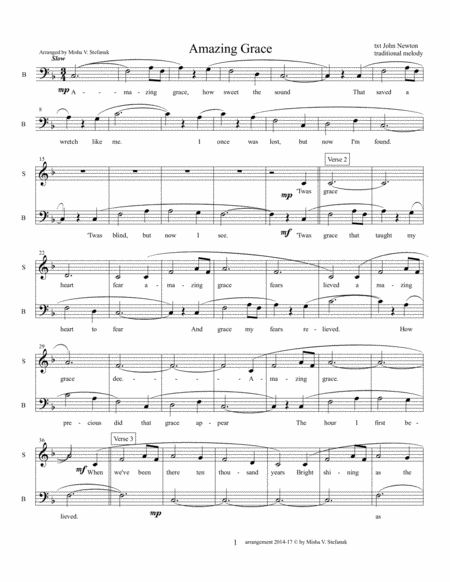 Amazing Grace 2 Part A Capella With Descant Sheet Music