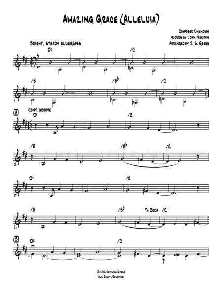 Amazing Grace Alleluia Instrumental Lead Sheet Sheet Music