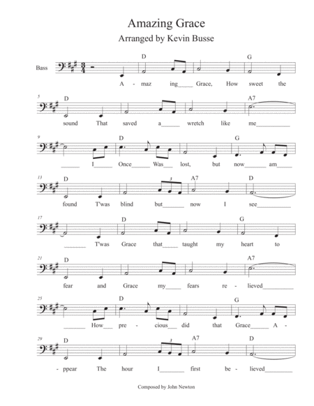 Amazing Grace Bass Voice Sheet Music