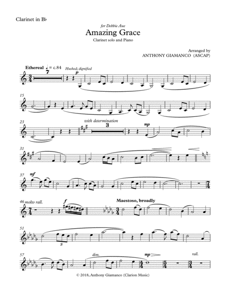 Amazing Grace Clarinet Solo And Piano Clarinet Part Sheet Music