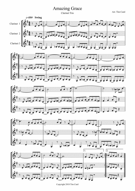 Free Sheet Music Amazing Grace Clarinet Trio