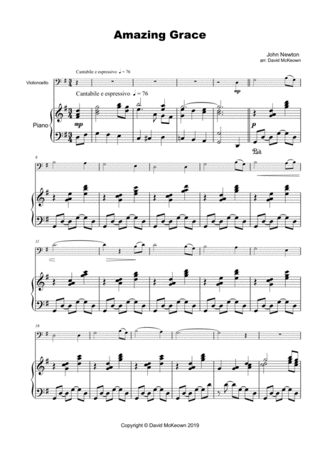 Free Sheet Music Amazing Grace Concert Solo For Cello And Piano