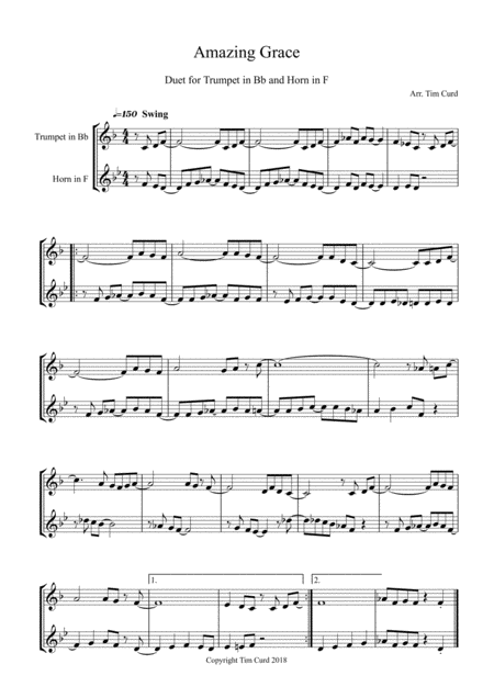 Free Sheet Music Amazing Grace Duet For Trumpet And French Horn
