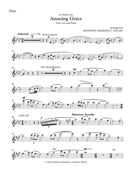 Amazing Grace Flute Solo And Piano Flute Part Sheet Music