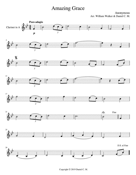 Amazing Grace For A Clarinet And Piano Sheet Music