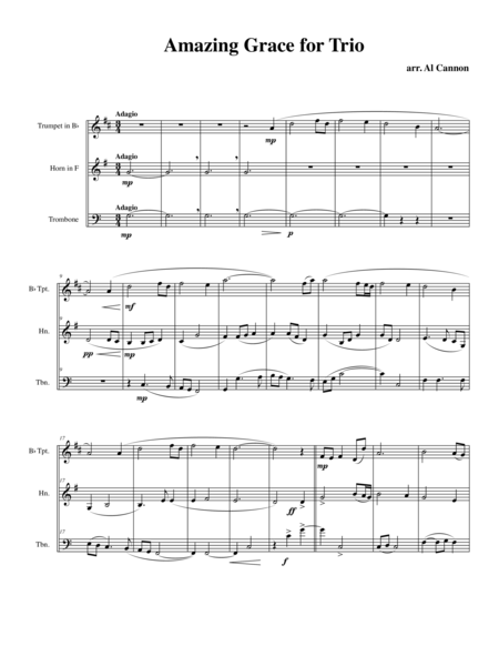 Amazing Grace For Brass Trio Sheet Music