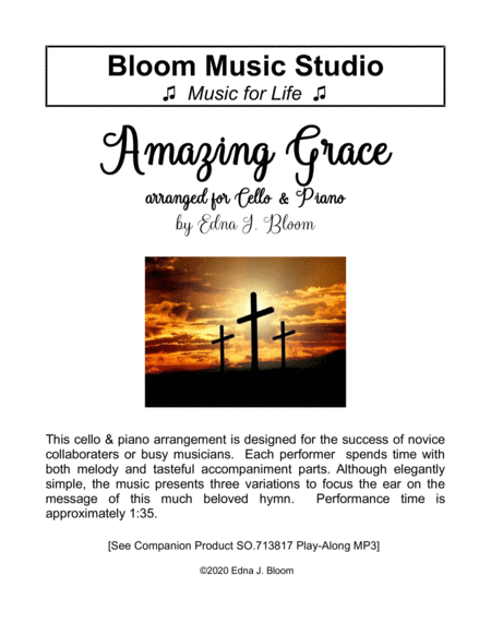 Amazing Grace For Cello Piano Sheet Music