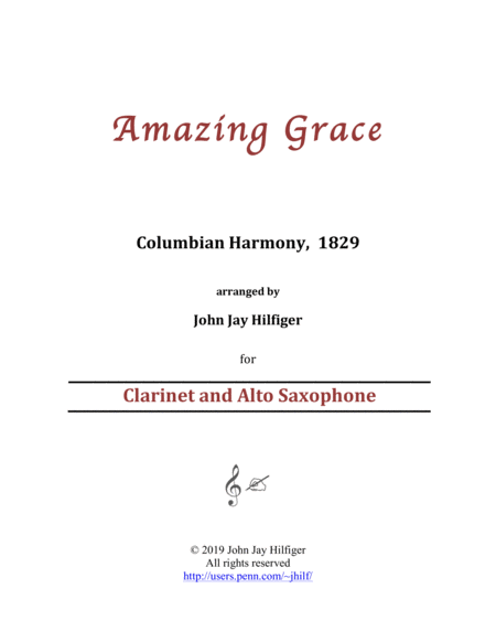 Free Sheet Music Amazing Grace For Clarinet And Alto Saxophone