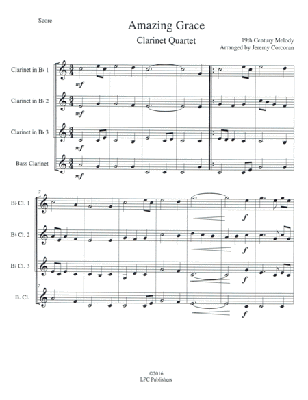 Free Sheet Music Amazing Grace For Clarinet Quartet