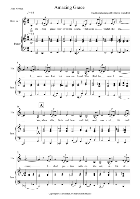 Amazing Grace For French Horn And Piano Sheet Music