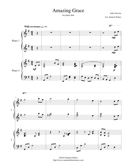 Free Sheet Music Amazing Grace For Piano Duet