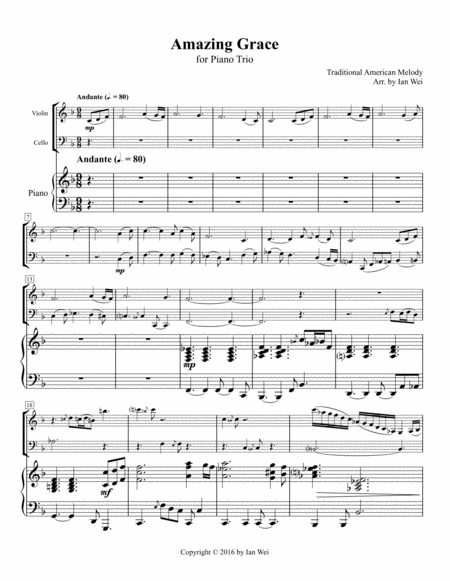 Free Sheet Music Amazing Grace For Piano Trio