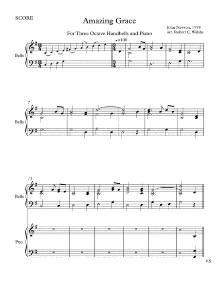 Amazing Grace For Small Bell Choir Three Octave Parts May Be Duplicated For Each Ringer Sheet Music