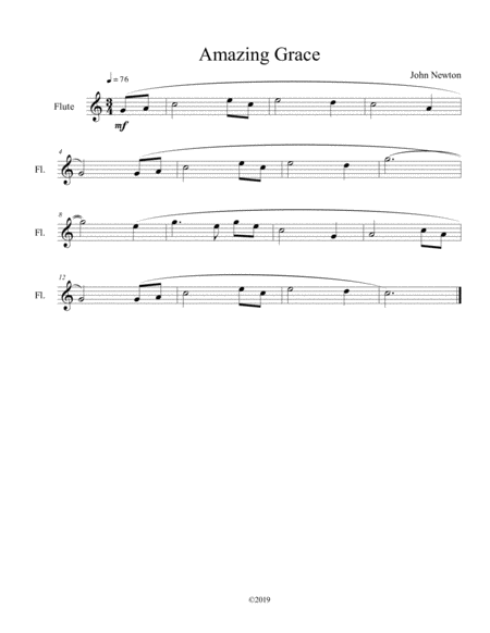 Free Sheet Music Amazing Grace For Solo Flute
